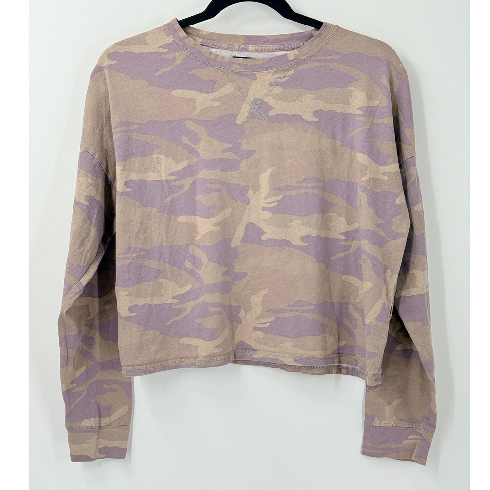 Abercrombie & Fitch Camo Long Sleeve Tee Women M Purple Tan Gorpcore Cropped